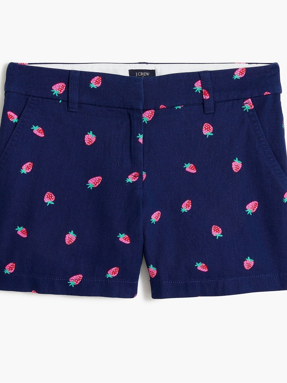 J. Crew Navy Shorts with Pink Strawberry Embroidery, Size 8